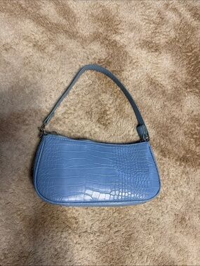 Light Blue Croc-Embossed Shoulder Bag